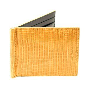 MAX STANCO DOLLAR CLIP CARD HOLDER IN GENUINE LIZARD/YELLOW